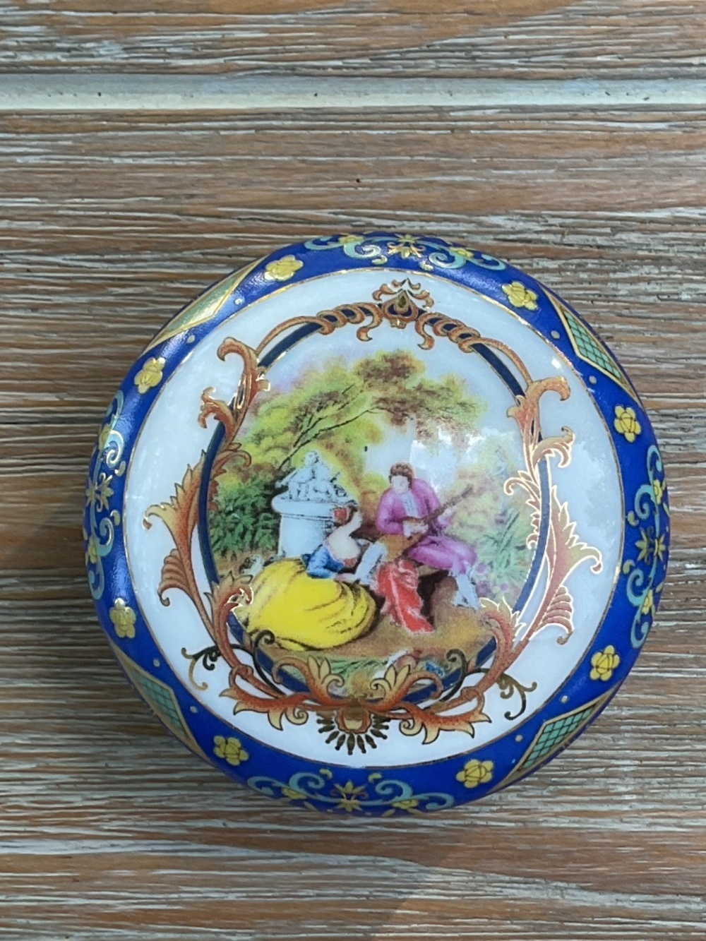 Royal Porcelain Trinket Cobalt Blue Porcelain Box with Gold Trim Circa 1990